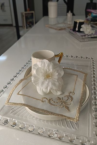 CAMİNHO DA LUA Reca Model 6 Pieces Cocktail Napkin Coffee Presentation Napkin Coasters Luxury Decorative Large Presentation