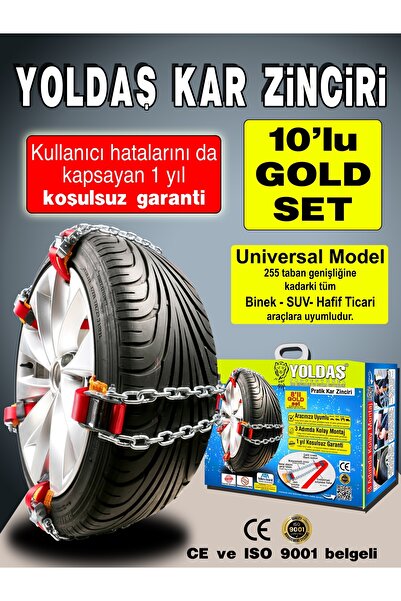 YOLDAŞ TAKMATİK Yoldaş Kar Zinciri 10Lu Gold Pratik Kar Zinciri 1 Yıl Koşulsuz Garanti Takmatik Zincr Eldiven Hediye