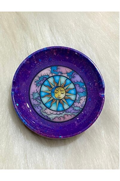 Milo Art Mistik Güneş Bulut Ve Ay Desenli Yuvarlak Epoksi Küllük Kül Tabağı