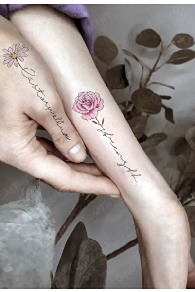 GLANZEND Gerçek Dövme Görünümlü Papatya Ve Gül Modeli 3 Boyutlu Tattoo