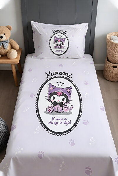 EVPANYA Kedi Kostümlü Kuromi Tatlı Patiler Desenli Yatak Örtüsü ve Yastık Kılıfı