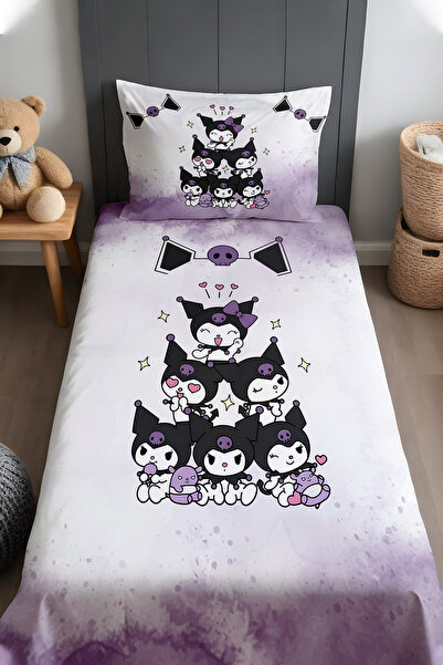 EVPANYA Mor Kuromi Birliği Desenli Yatak Örtüsü ve Yastık Kılıfı