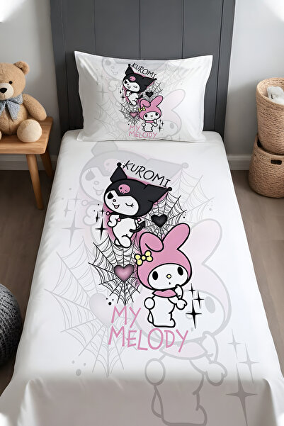 EVPANYA Havalı Kuromi ve Şaşkın My Melody Desenli Yatak Örtüsü ve Yastık Kılıfı