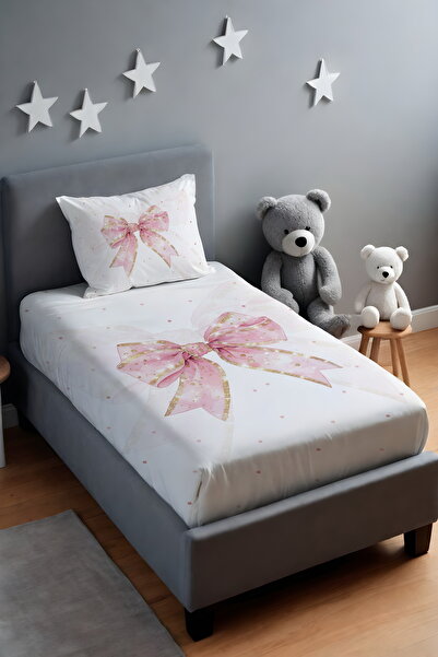 EVPANYA Pembe Simli Puantiyeli Fiyonk Desenli Yatak Örtüsü ve Yastık Kılıfı