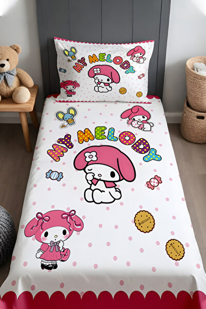 EVPANYA Pembe Puantiyeli My Melody Desenli Yatak Örtüsü ve Yastık Kılıfı