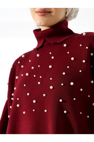 Modamorfo Pearl Turtleneck Balloon Sleeve Knitwear - Burgundy