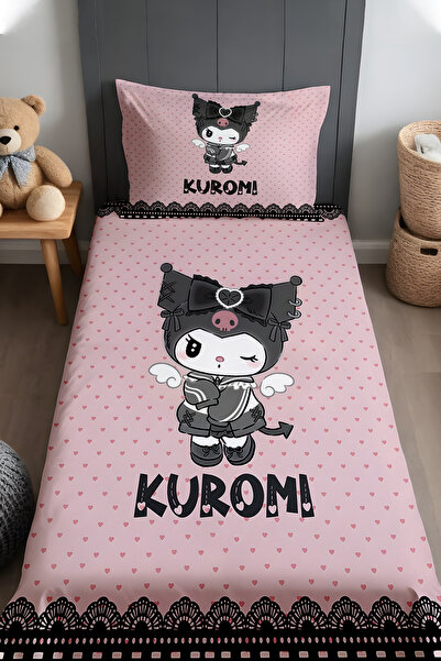 EVPANYA Pink Hearts and Kuromi Pattern Bedspread and Pillowcase