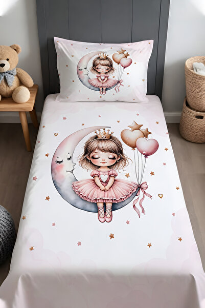 EVPANYA Aykız Sevimli Prenses Desenli Yatak Örtüsü ve Yastık Kılıfı