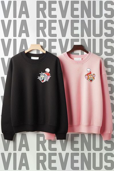 Vordevia Tom and Jerry Printed Crew Neck με 3 νήματα ράστερ φαρδιά εφαρμογή Χριστουγεννιάτικο δώρο Lover φούτερ