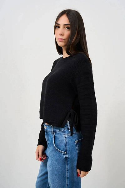 ONLY Pulover negru tricotat cu gât crew și legare laterală 15324444 - femei