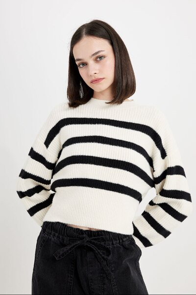 DeFacto Regular Fit Çizgili Bisiklet Yaka Triko Kazak R1285az24cw
