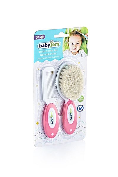 Babyjem 0 Month Pink Natural Bristle Brush Comb Set
