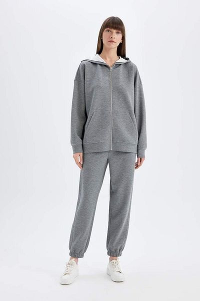 DeFacto Grey Melange - Standard Fit Jogger Sweatpants με τσέπες και κορδόνια