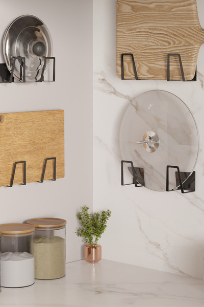 risingmaber Siyah 4 Adet Yapışkanlı Tava ve Tencere Tutucu, Sünger Tutucu, Kesme Tahtası Tutucu MT11