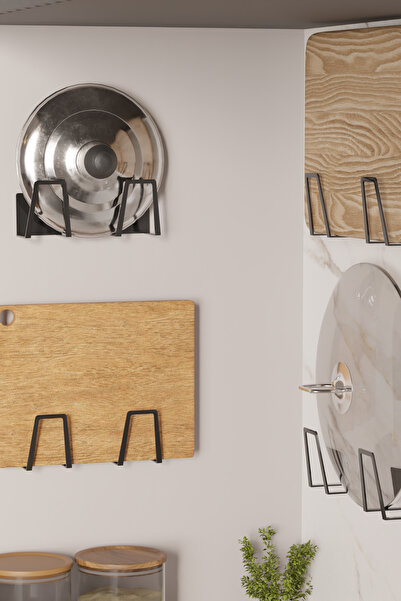 risingmaber Siyah 4 Adet Yapışkanlı Tava ve Tencere Tutucu, Sünger Tutucu, Kesme Tahtası Tutucu MT11