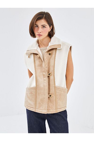 LC Waikiki Γιλέκο LCW Vision Ecru Jacket γιακά Suede Look