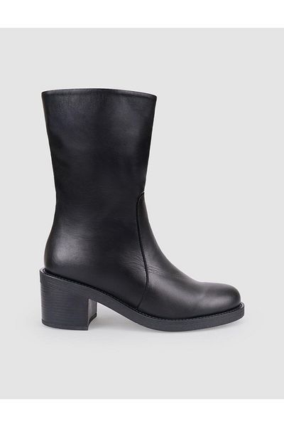 Cabani 100% Genuine Leather Black Zippered Women's Heeled Boots