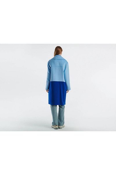 United Colors of Benetton Women's Turquoise Contrast Color Detailed Single Button Coat with Side Pockets