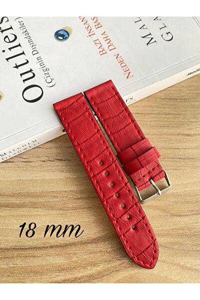 Prizma 18 mm Kırmızı Croco Desen Suni Deri Saat Kordonu. 18-20-22-24 ve 26mm ...