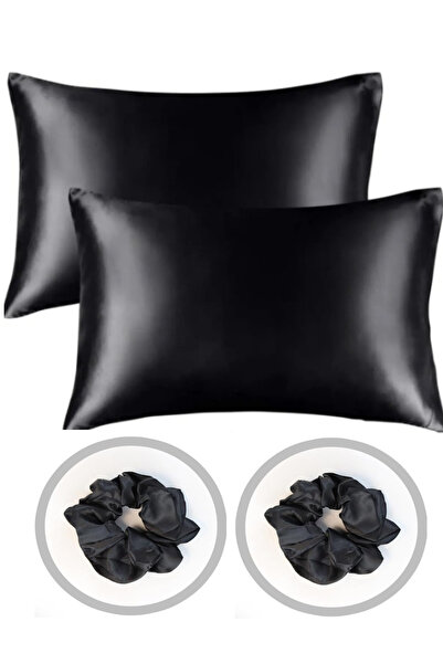AG ATÖLYE Шовкова атласна наволочка 50x70 см - 2 шт Кучеряве волосся, чорне придане 2 шт