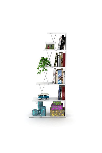Home Canvas رفوف كتب رافيفي تارس الحديثة لغرفة المعيشة أو غرفة الدراسة - باللون الأبيض والكروم