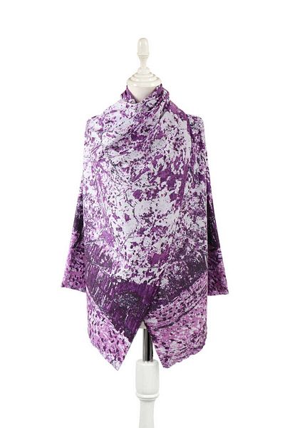 Bursa İpek Purple Peach Tree Pattern Winter Shawl