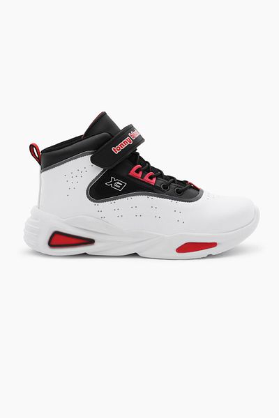 Tonny Black Pantofi de baschet sport unisex, alb, negru, Faylon, cu șireturi din cauciuc și velcro