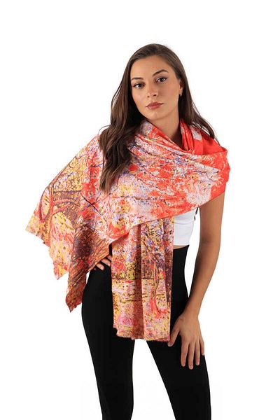 Bursa İpek Pomegranate Peach Tree Pattern Winter Shawl