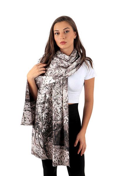 Bursa İpek Mink Peach Tree Pattern Winter Shawl