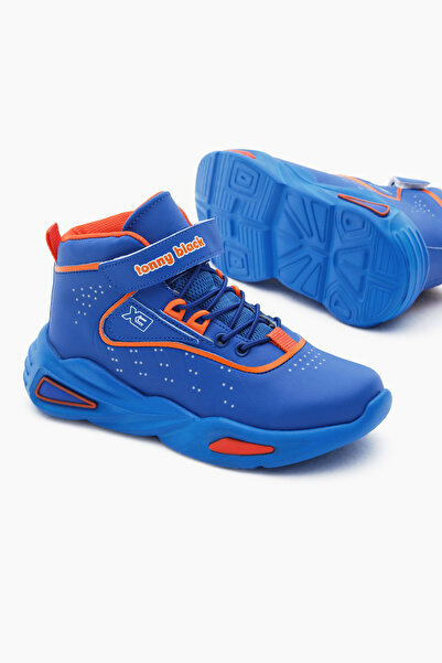 Tonny Black Kids Unisex Sax Blue Phylon Sole Rubber Laced and Velcro Sports Basketball Shoes