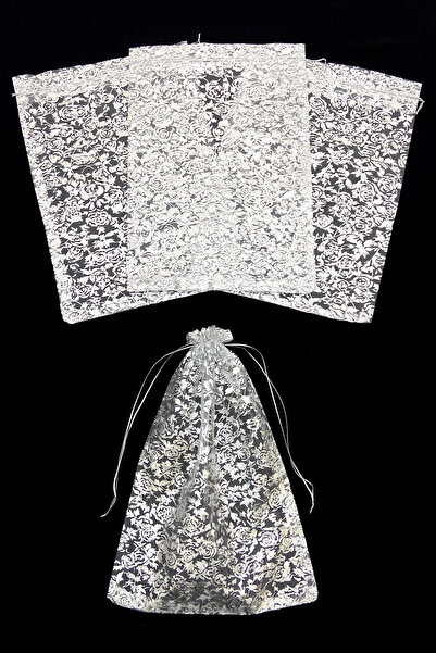 ZEYMERADE Gümüş Gül Desenli Havlu Terlik Seccade Bohça Çeyiz Hediye Kesesi 5 ...