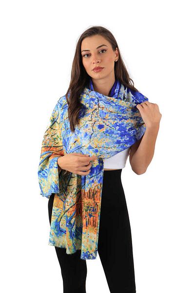 Bursa İpek Saks Peach Tree Pattern Winter Shawl