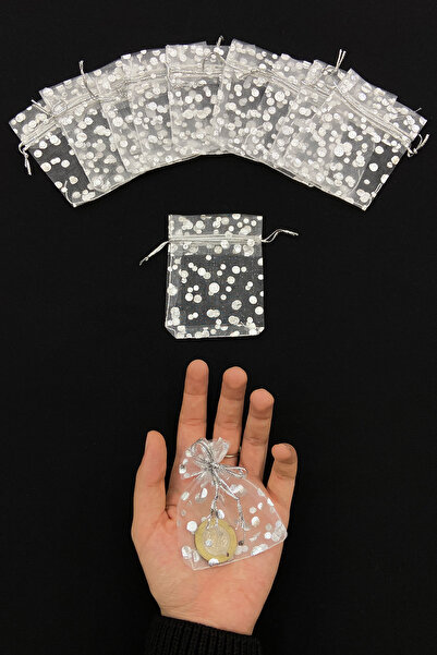 ZEYMERADE حقيبة فضية صغيرة، حناء الزفاف هدية الخطوبة والمجوهرات الذهبية، 50 قطعة منقطة، مقاس 7 × 9 سم