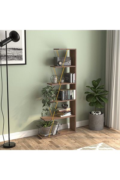 Home Canvas رفوف كتب صغيرة حديثة لغرفة المعيشة أو غرفة الدراسة - لون الجوز/الأصفر
