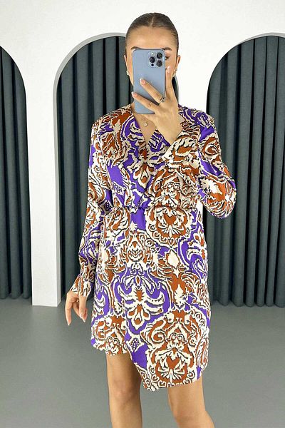Lafaba Women's Tile Double Breasted Neckline Print Mini Dress