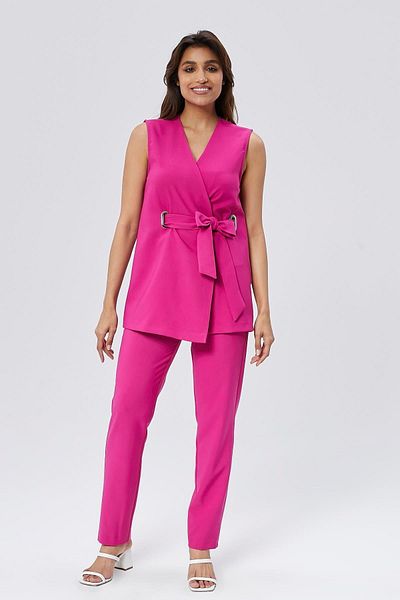 Appleline Fuchsia Women's Double Set - Buckle Vest and Belted Trousers