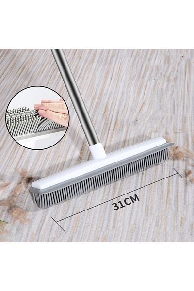 Choice Rubber Broom Carpet Rake with Squeegee Long Handle for Pet Hair Fur Remover Broom for Fluff Carpe...