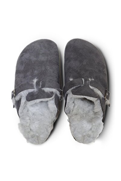 Bequemere Gray Faux Suede and Furry Orthopedic House Slippers - Unisex, Model 406