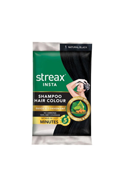 Streax Insta Shampoo Hair Colour 25 Ml - Natural Black Sachet