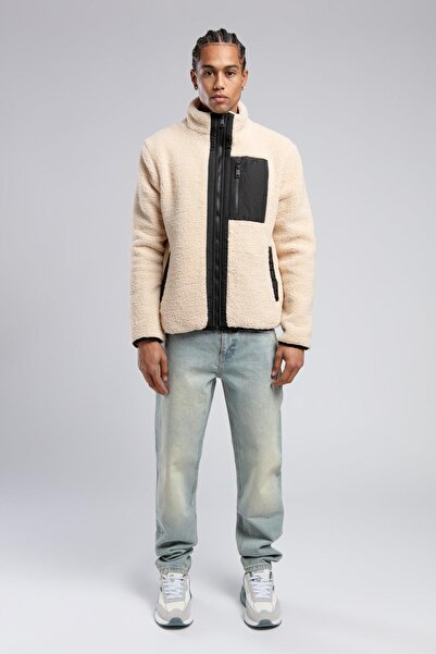 Lee Cooper Jose Ανδρικό Παλτό με Ψηλός λαιμός και Γιακά, Εκρού