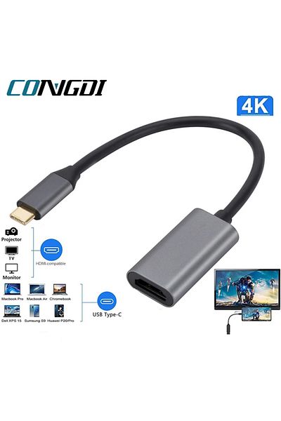 congdi USB C To HDMI-Compatible Adapter Cable Type C 4K USB 3.1 HDTV Converter Cable For Projector PC Ma...