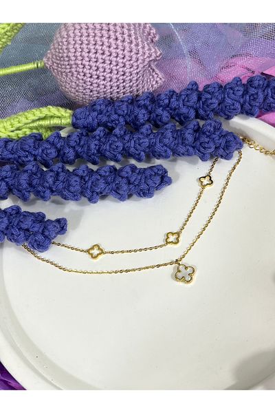 BURÇİN AKSESUAR Double Clover Dangle Anti-Tarnish Steel Anklet