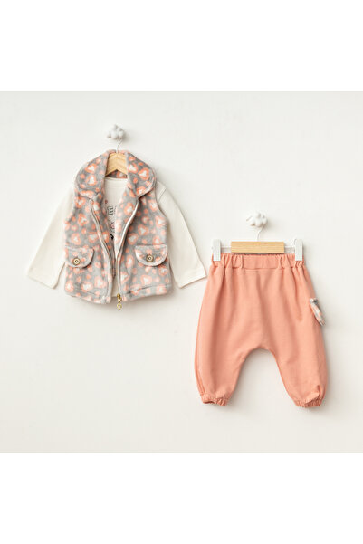 Baby Fou Leopar Desen Yelekli 3'Lü Takım
