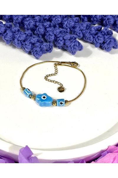 BURÇİN AKSESUAR Fatma Mother's Hand Detailed Murano Beaded Steel Anklet