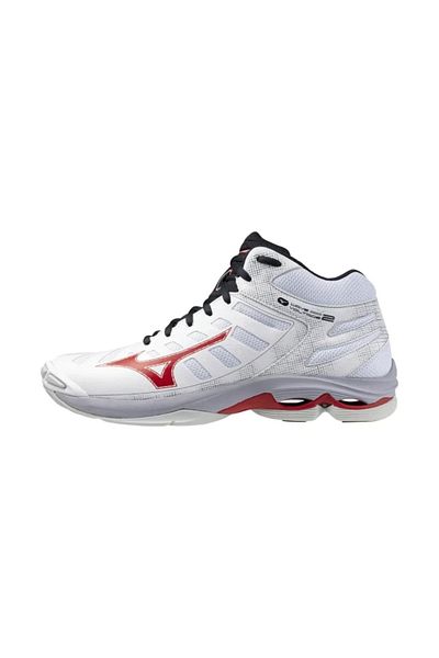 MIZUNO حذاء الكرة الطائرة Wave Voltage 2 MID للجنسين باللون الأبيض / الأحمر