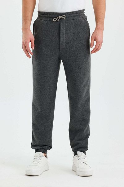 DENSMOOD Men's 3 Thread Ribbed Tracking Pants with Elastic Waist