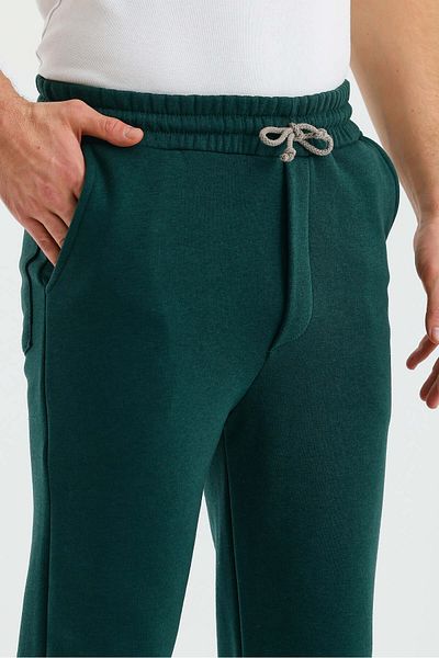 DENSMOOD Men's 3 Thread Ribbed Tracking Pants with Elastic Waist