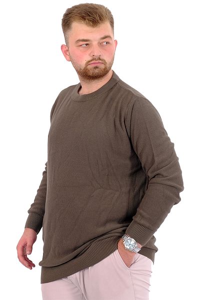 ModeXL Ανδρικό πλεκτό πουλόβερ - Crew Neck, Plus Size, Khaki 24208