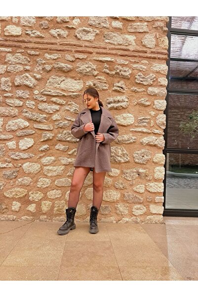 Kir Oversize Single Button Plush Patterned Short Coat