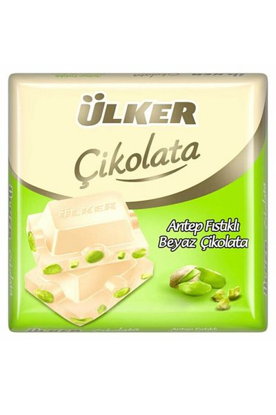 Ülker Whole Pistachio White Square Chocolate 60 Grams X 6 Pieces (Total 360 Grams)